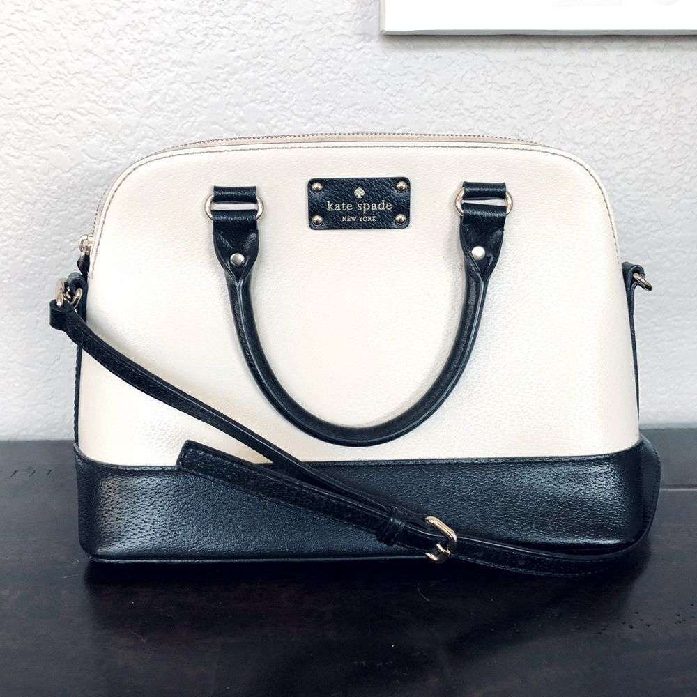 Kate Spade Black White Leather Structured Handbag Purse
